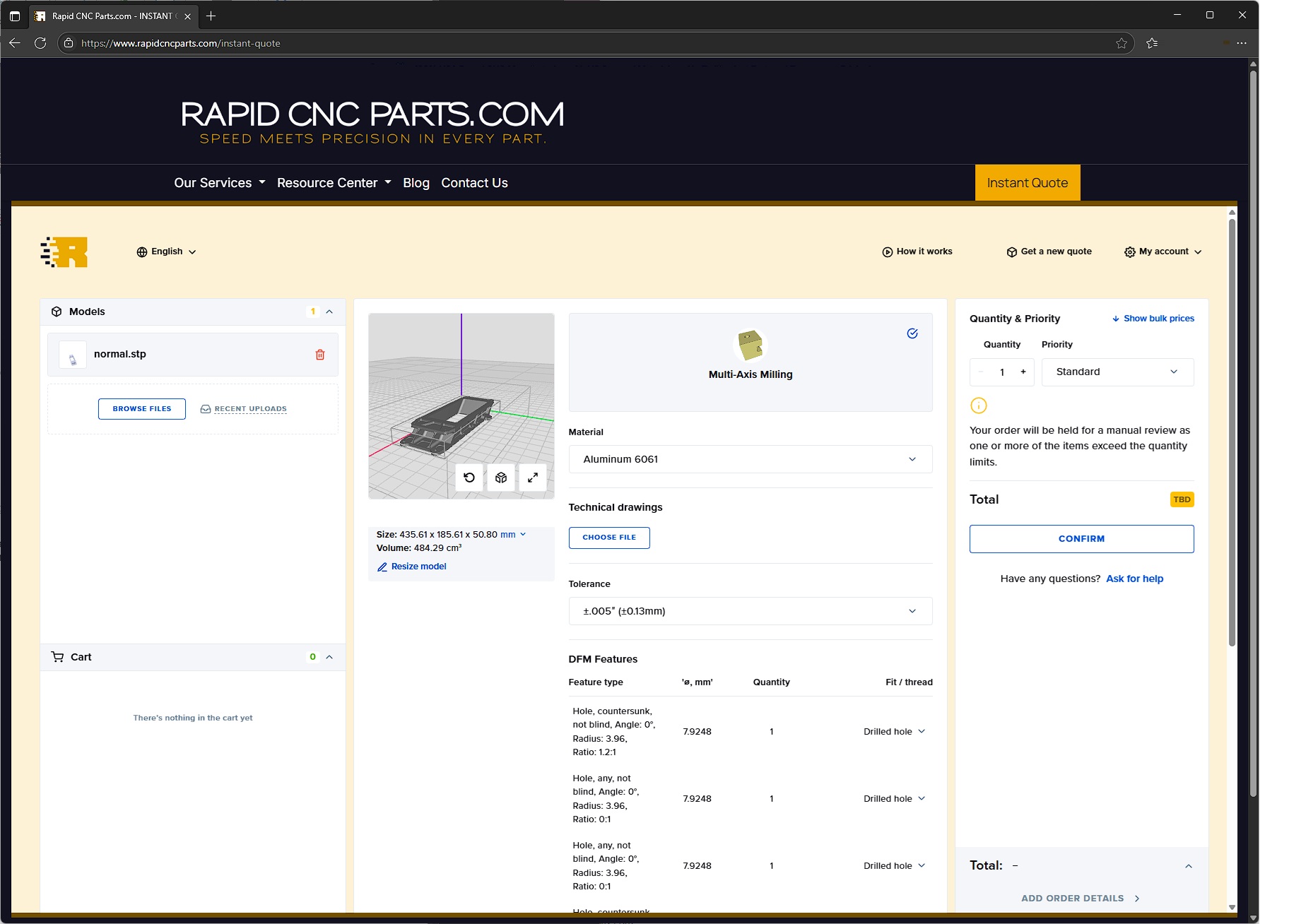 Rapid CNC Parts Instant Quote Site