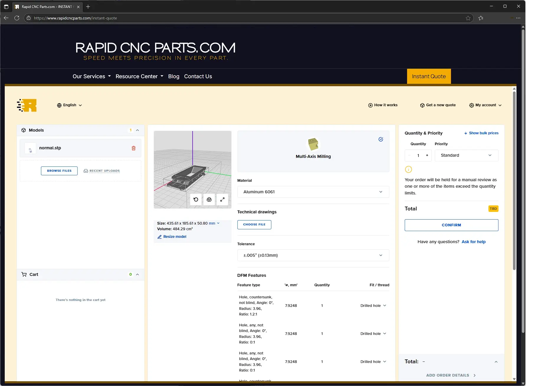 Rapid CNC Parts.com Instant Quote Website